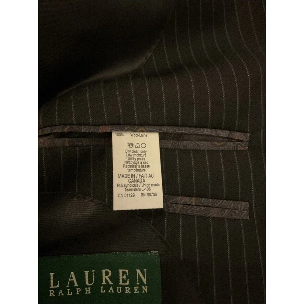 Lauren Ralph Lauren Men’s Black Pinstripe Single Breasted Suit 42L Pants 33 X32